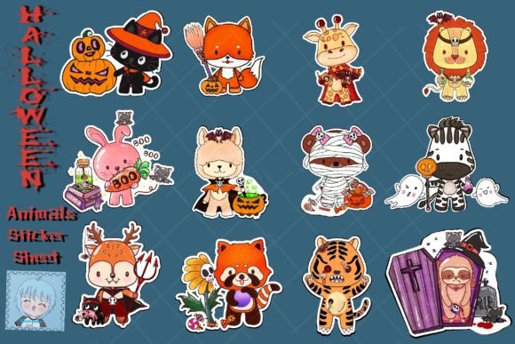 Download Halloween Animal Sticker Sheet Jpeg Png - Premium Resources